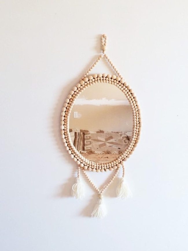 Wooden Bead Mirrors With Tassel Detail