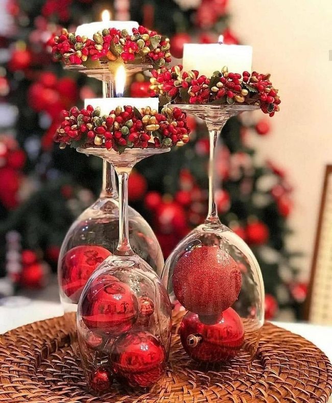 Red Ornaments Under Glass