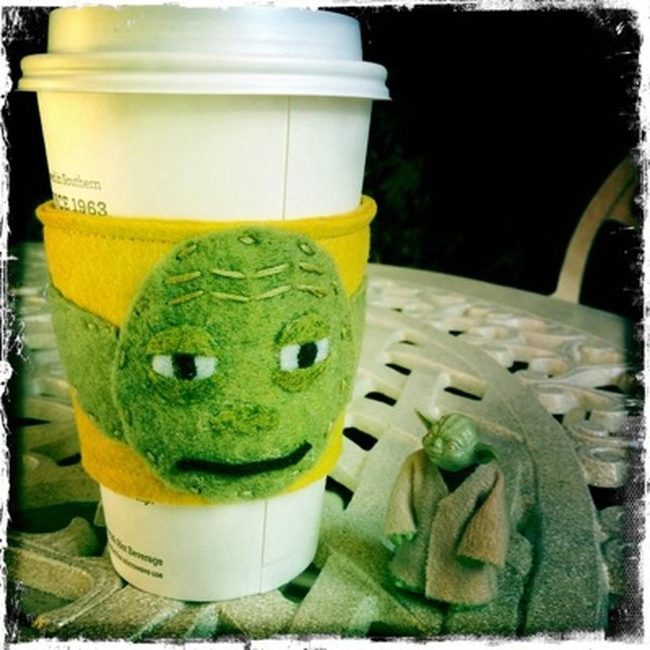 Yoda Green Wool Coffee Cozy