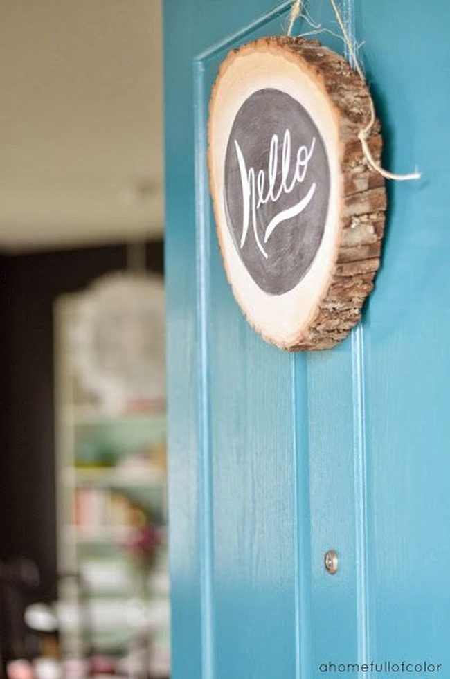 Blue Door Wooden Welcome