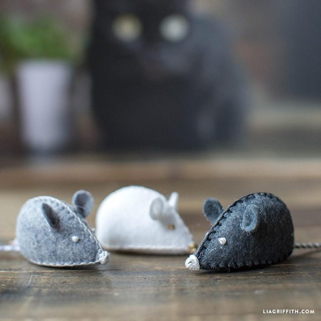 Handstitched Gray Felt Mice