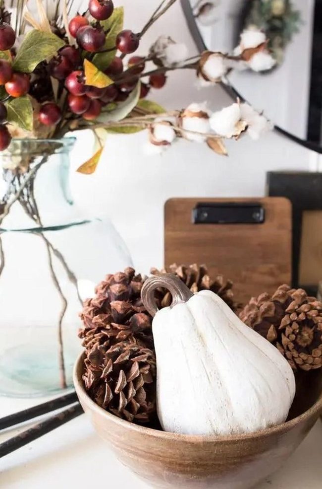 Pinecone Bowl With Berry Branches