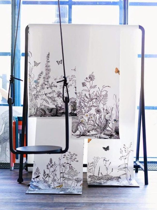 Black Ceiling Swings With Botanical Panels