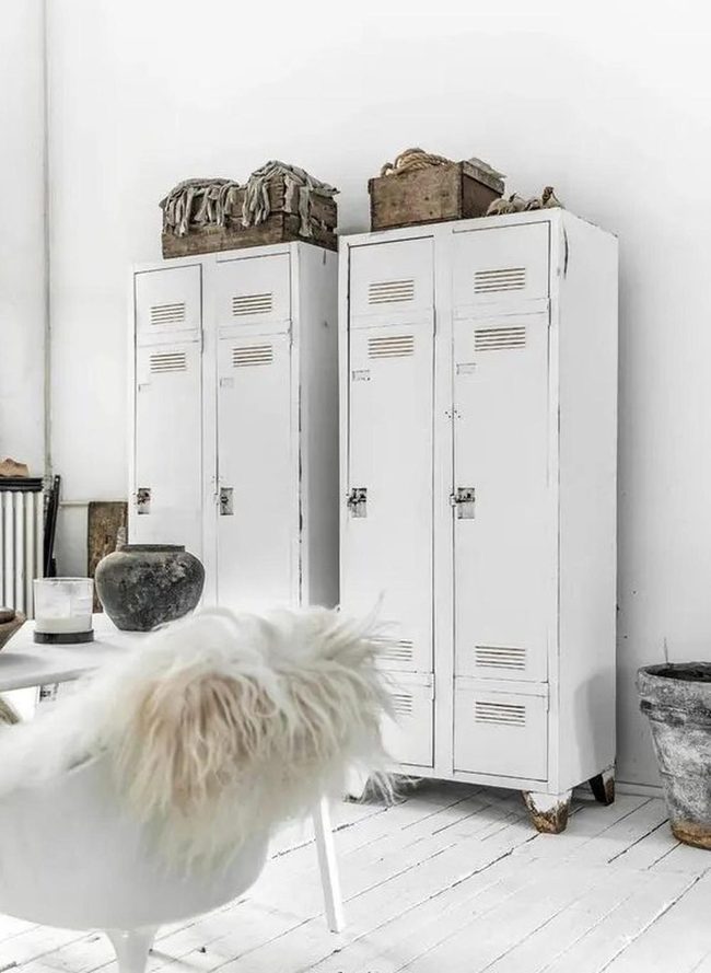 White Metal Lockers Industrial Warmth