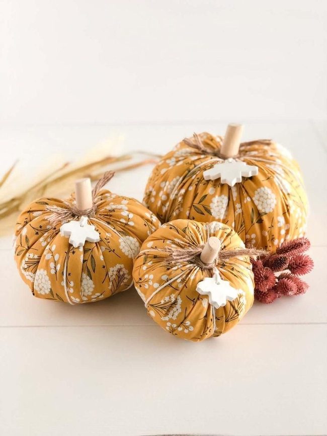 Mustard Pumpkins With Cotton Blooms