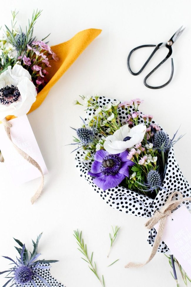 Purple And Blue Bouquets Yellow And Polka