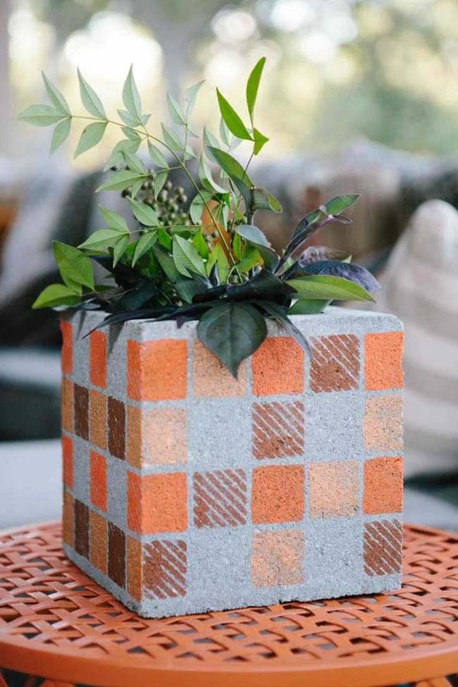 Stenciled Cinder Block Planters