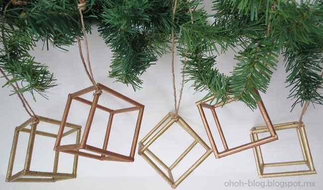 Green Branches With Metallic Cubes