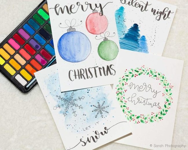 Watercolor Christmas Ornaments And Snowflakes