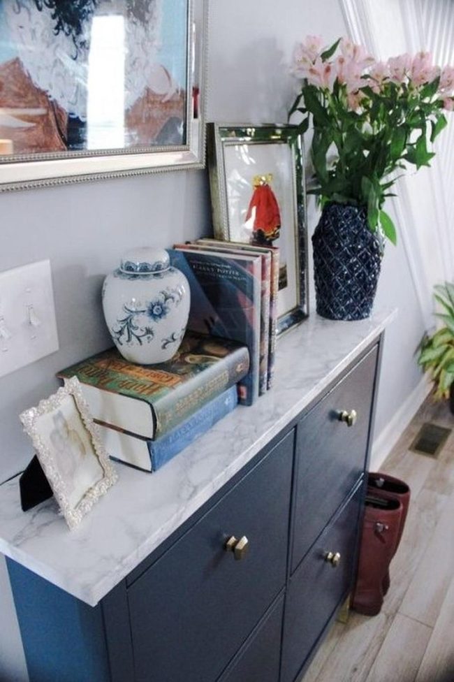 Blue Cabinets, Gold Hardware, Marble Luxury