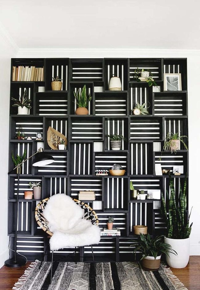 Black Wood Crate Wall