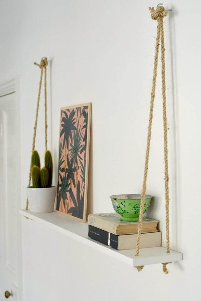 Rope And Wood Hanging Shelf