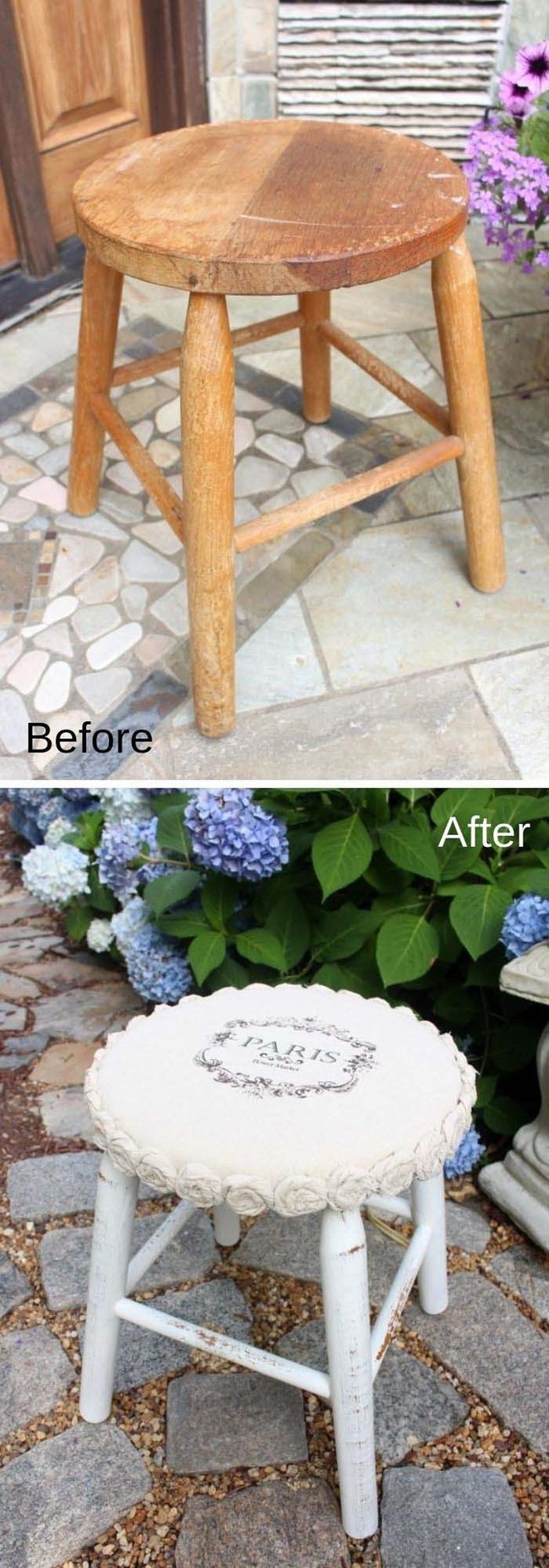 French Rose Floral Stool