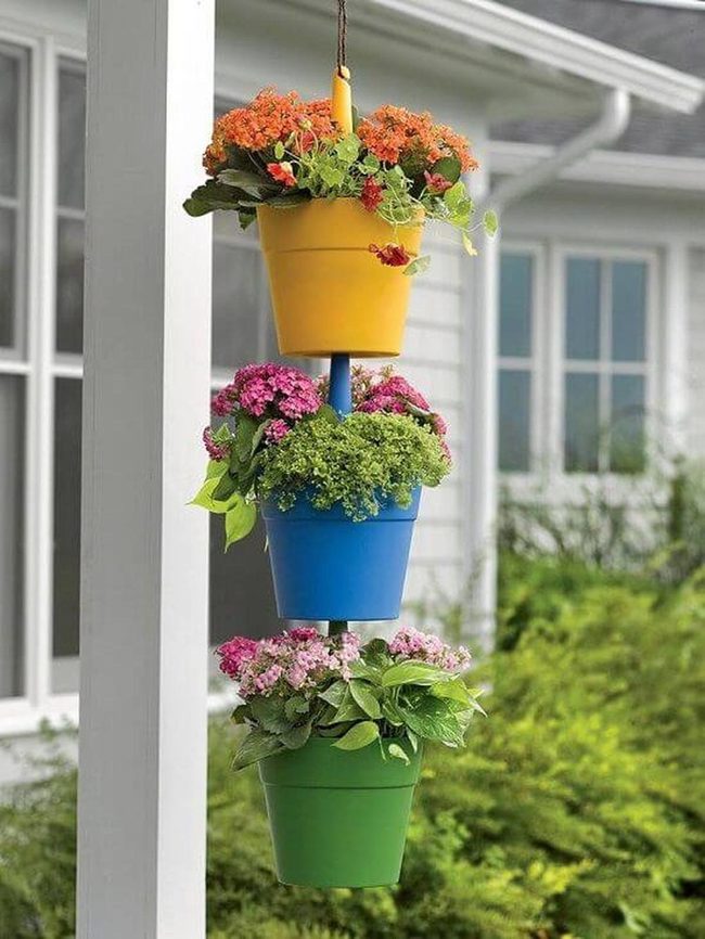 Stacked Colorful Pots Vertical Garden
