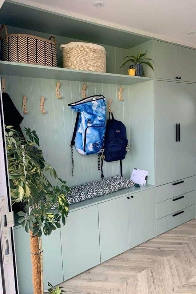 Mint Green Entryway Options With Wooden Hooks