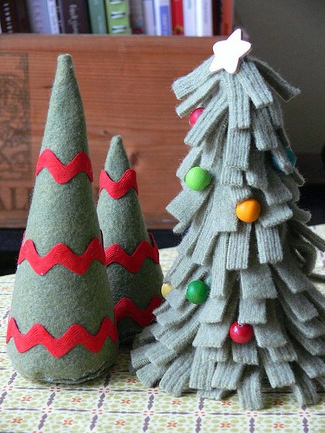 Felt Christmas Trees With Colorful Ornaments