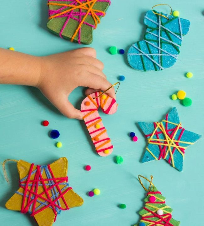 Pink Candy Cane Yarn Ornaments