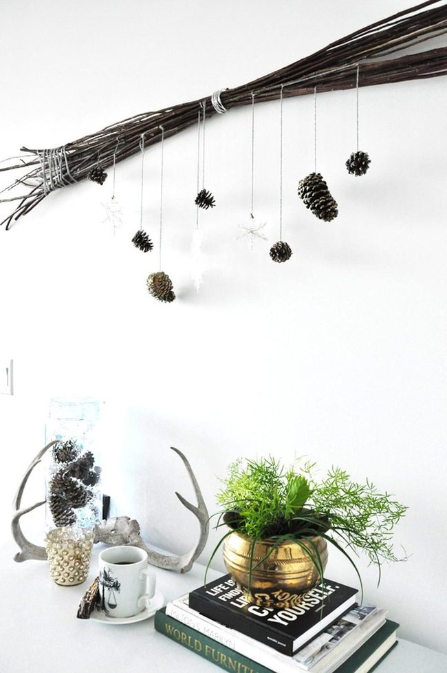 Pinecone Wall Display With Gold Accents