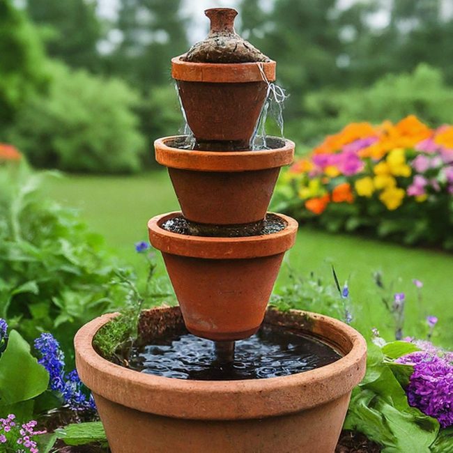 Cascading Water Feature From Stacked Pots