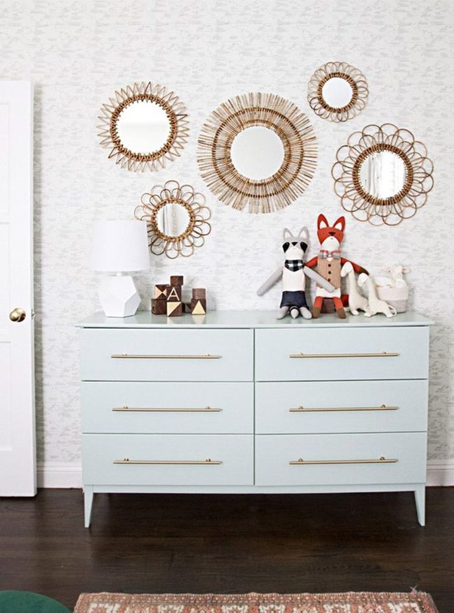 Soft Green Dresser Brass Hardware
