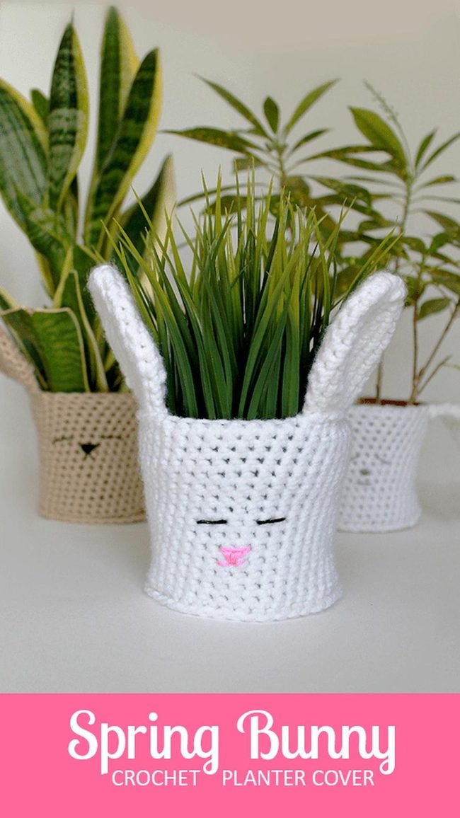Pink Yarn Bunny Planters