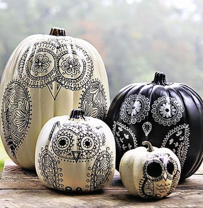 Black And White Pumpkin Owls