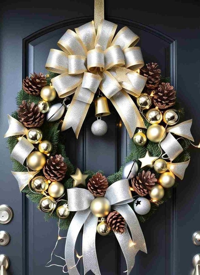 Gold And Silver Ornament Wreath