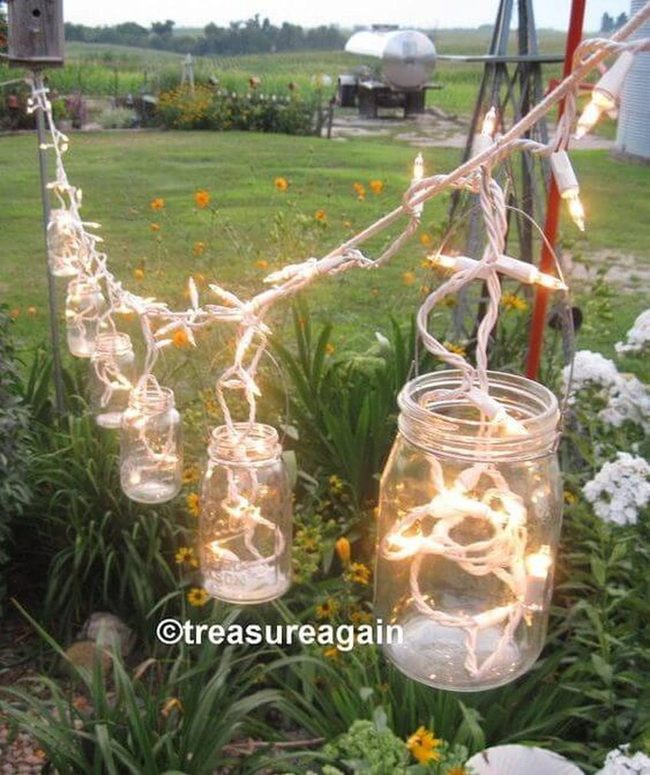 Glowing Mason Jars Outdoors