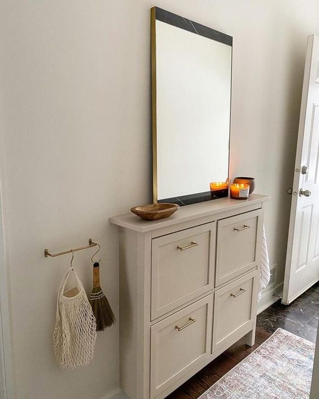 Dark Mirrors, Gold Hardware Entryway