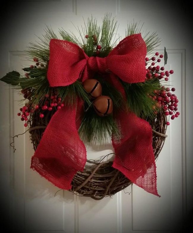 Red Bow Twig Wreath