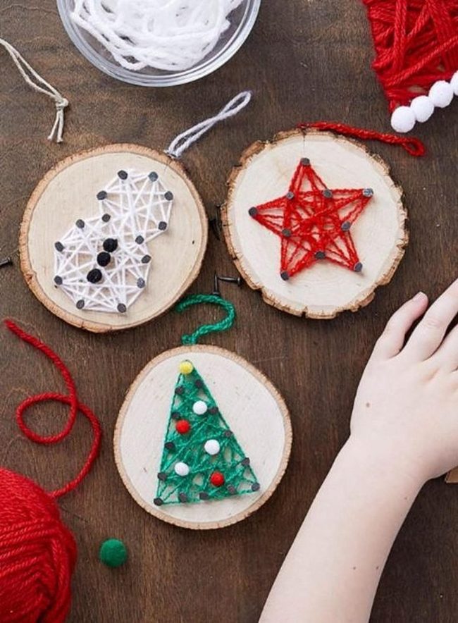Yarn-Wrapped Wooden Ornaments