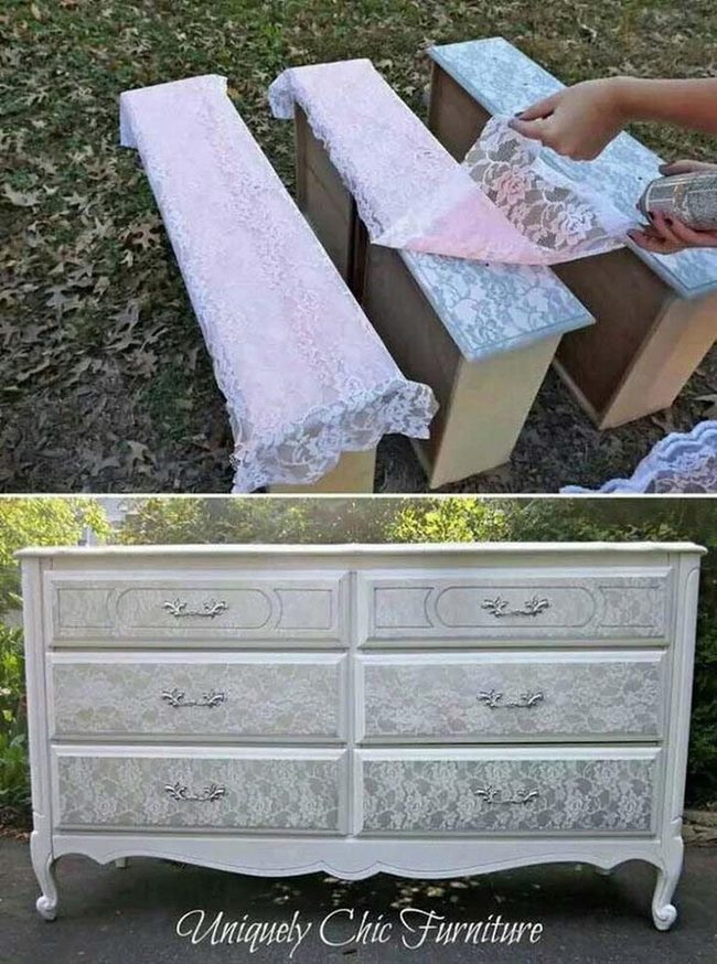 Lace-Trimmed Painted Drawers