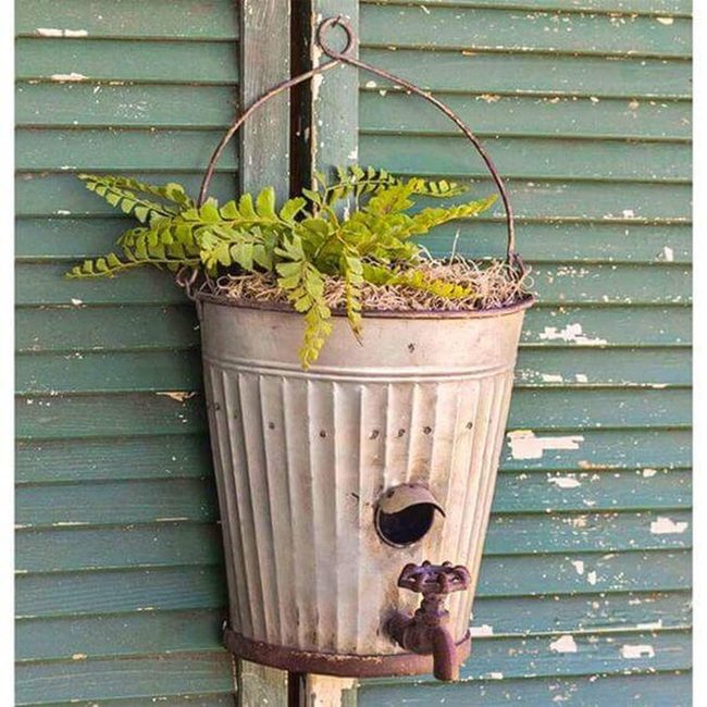 Weathered Metal Bucket Planter
