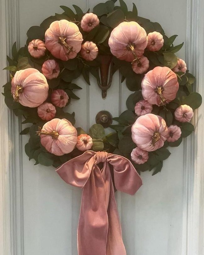 Blush Pink Pumpkins On Deep Green Magnolia