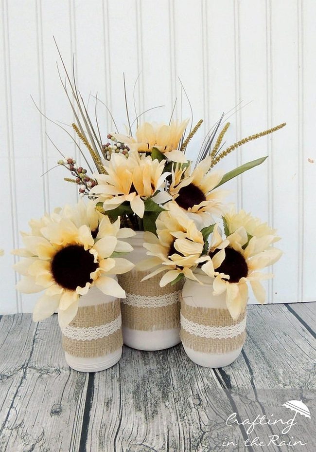 Golden Sunflowers In White Ceramic