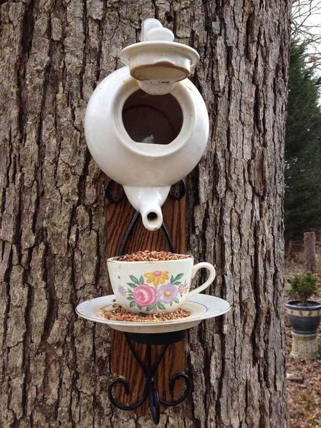 Vintage Teapot Bird Feeder