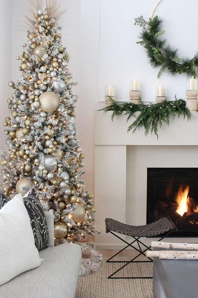 Fireplace Gold Christmas Living Room