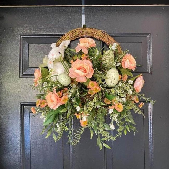 Peach Wreath, White Bunny Surprise