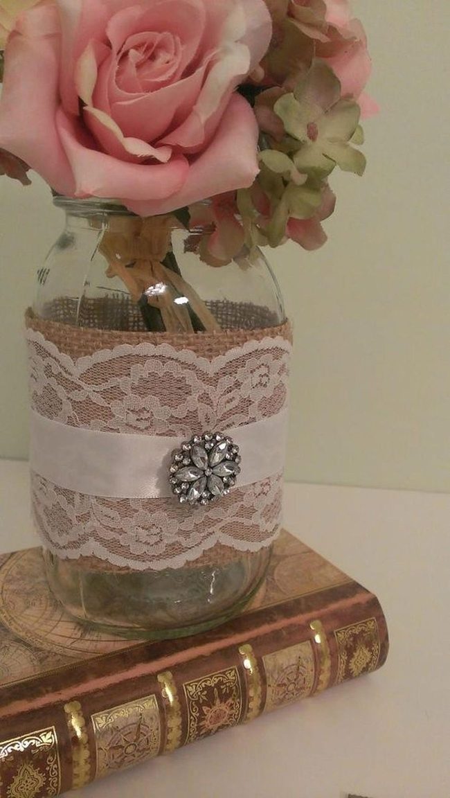 Colorful Lace Mason Jar Vases