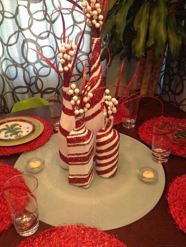 White Striped Candy Cane Bottles