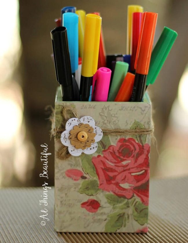 Wooden Pencil Holder Decoupage