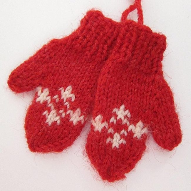 Red Mittens With White Zigzag