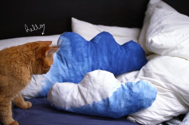 Blue Cloud Bedroom With Orange Cat