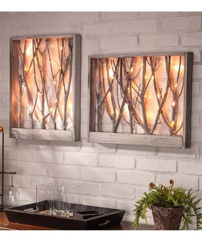 Illuminated Wood Branches Wall Art