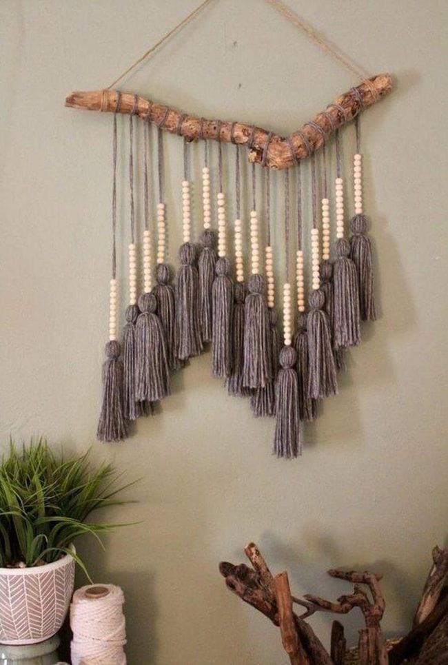 Gray Yarn Wall Tapestry