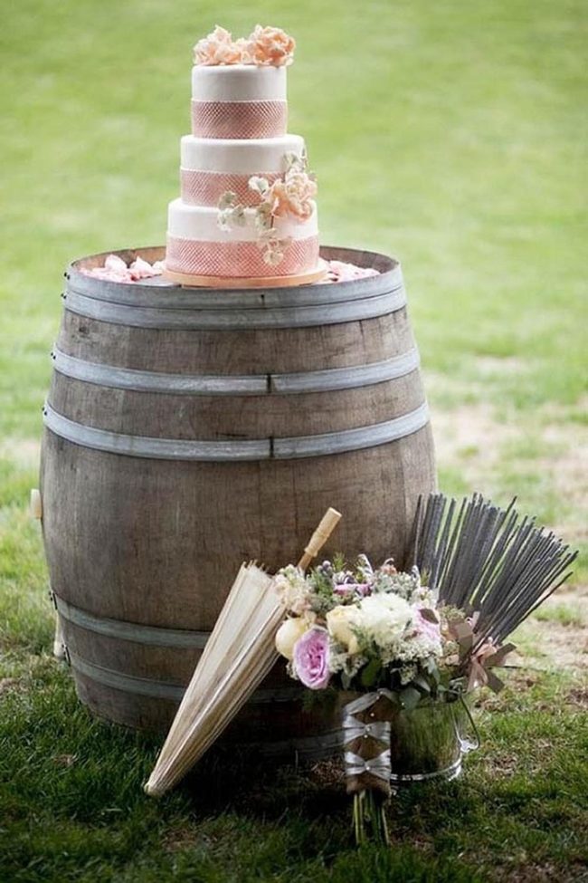 Stacked Wood Barrels Display