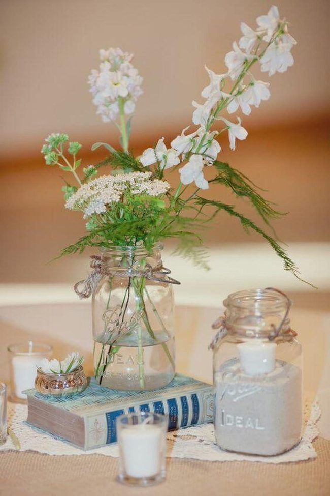 Wildflower Mason Jars On Books