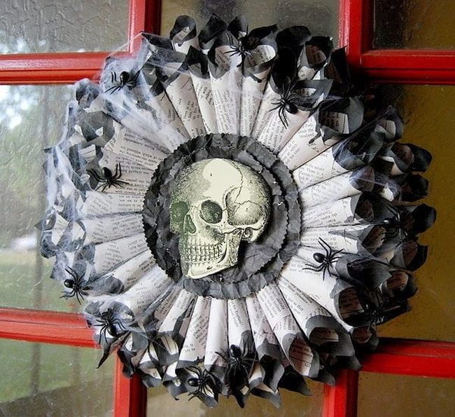 Newspaper Spiders Halloween Wreath