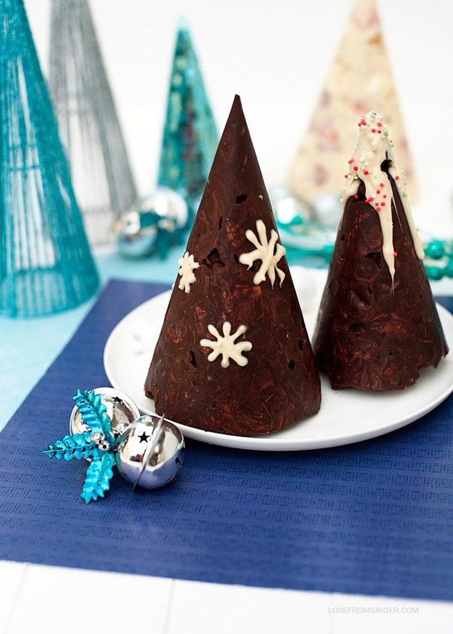 Chocolate Cones With Snowflake Icing