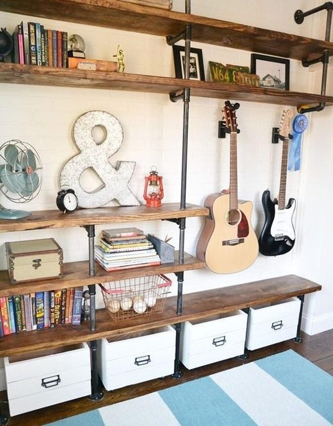 Guitars, Books, Blue Stripes